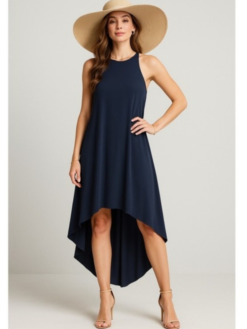 Alice + Olivia Silk Navy Blue High-Low Drapey Maxi Dress